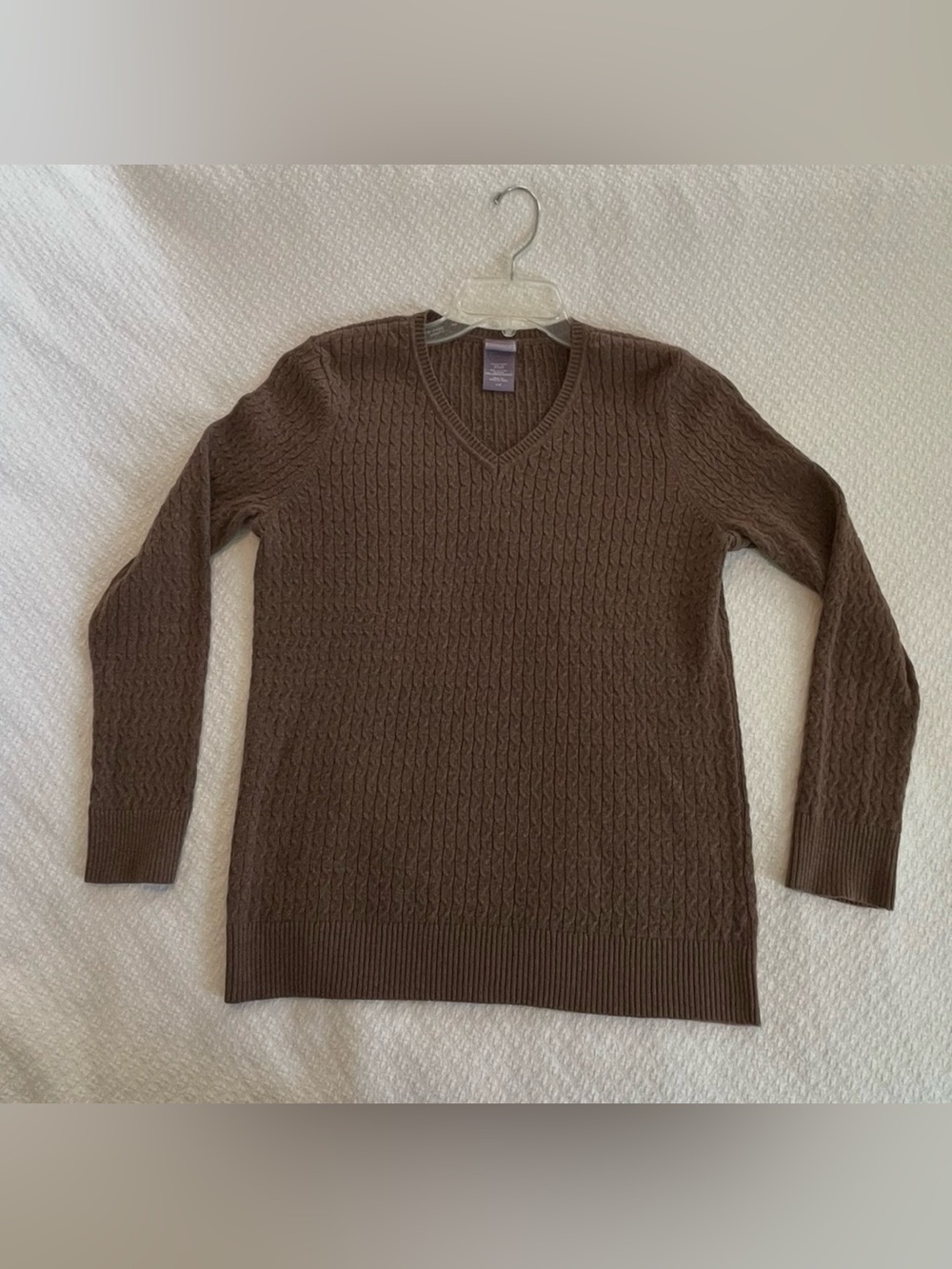Laura Scott Women’s Brown V-Neck Cable Long Sleeve Sweater Size Large EUC